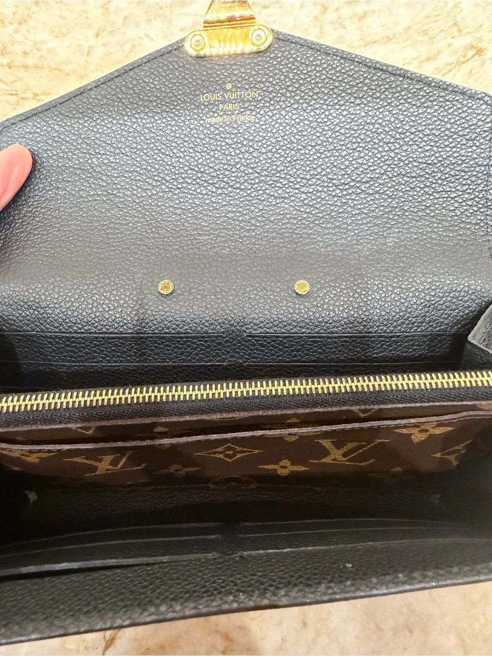 Louis Vuitton Brown Monogram & Black Leather wallet with Gold Hardware - Picture 6 of 6
